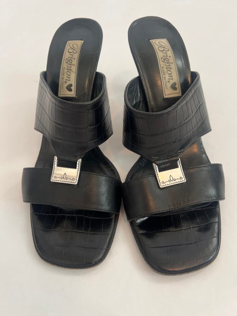 BRIGHTON RYAN WOMENS MULES CROCODILE PRINT PATTERN BLACK SIZE 8 MADE IN ITALY